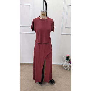 Conjunto de Dos Piezas para Mujer: Blusa Corta de Viscosa con Cuello Redondo y Falda Larga, 37763 - Naranja - Product Image 5