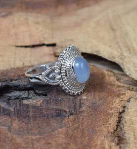 Blue Chalcedony 925 Sterling Silver Ring Handmade Oval Gemstone Jewelry Elegant Gift For Women - Product Image 4