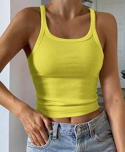 Camiseta básica para mujer, venta al por mayor, camisola de algodón sin mangas, encaje, Sexy, cuello cuadrado, camiseta sin mangas, Jersey transpirable, informal, longitud corta - Product Image 4