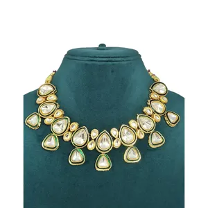 Ensemble de bijoux de luxe Polki Kundan, collier à une seule couche avec placage or 18 carats, occasion mariage, matériau en acier inoxydable - Product Image 2
