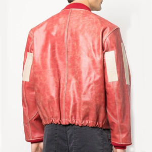 Veste bomber cargo en cuir PU surdimensionnée imperméable avec logo brodé de haute qualité pour hommes, col côtelé, fermeture éclair - Product Image 3