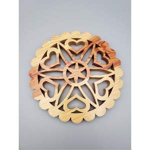 Luxury Carved Pine <b>Wood</b> Trivet 6-Heart Mandala Kitchen Hot Plate Holder Non-Slip Rustic Wooden <b>Placemat</b> Heat Insulation Pad - Product Image 1