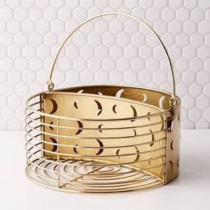 Panier de rangement en métal avec roues Panier Home Decor Salle de bain Utilisation pour serviettes Panier décoratif finition dorée - Product Image 2