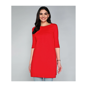 Blusa Larga Lisa de Algodón para Mujer, Cuello Redondo, Manga 3/4, Ligera, de Secado Rápido, Transpirable, Kurti para Uso Diario Informal - Product Image 5