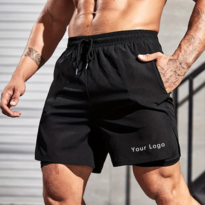 Short de gym noir uni pour homme short d'entraînement extensible et respirant à séchage rapide avec ceinture élastique et cordon de serrage - Product Image 2
