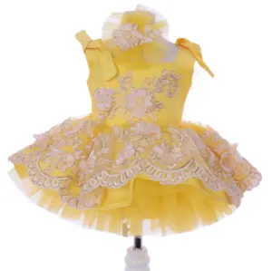 Moderne Luxus Großhandel benutzer definierte Neugeborene New Design Party Hochzeit Geburtstag Hochwertige Gelb 1-10 Jahre Baby Mädchen Kleid
