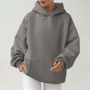 Sweatshirt à capuche surdimensionné pour femme, couleur unie, manches longues avec poche, pull ample, sweat à capuche d'automne et d'hiver pour homme - Product Image 1