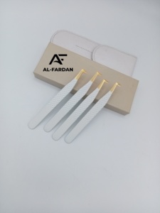 Pince à cils professionnelle 90 degrés, fine, couleur blanc mat, pointe dorée, poignée diamant, en acier inoxydable, logo personnalisé - Product Image 5