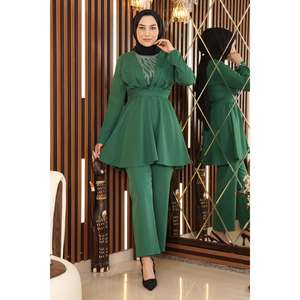 Ensemble décontracté avec ceinture en pierre émeraude 87905, hauts à manches longues col rond, longueur midi, taille XL, tissu 100% polyester - Product Image 1