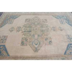 Alfombra Turca Vintage Ecológica de 7.7x9.7 pies, Alfombra de Lana Azul con Diseño de Patchwork y Base de Látex - Product Image 4