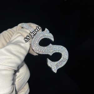 Colgante de plata 925 con iniciales personalizadas, collar de estilo hip hop de moissanita de nueva moda - Product Image 6