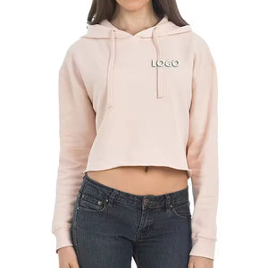 Suéter personalizado con mangas y hombros caídos y estilo de ajuste relajado 100% algodón Crop Top Sudadera con capucha para mujer - Product Image 1