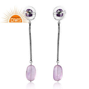Nouveau modèle Design 925 argent naturel rose améthyste et améthyste pierre précieuse boucle d'oreille conception personnalisée fabricant de bijoux - Product Image 2