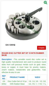 Round Disc <b>Cutter</b> Set of 10 With Rubber Base GS 589Q Jewelry Tools for Jewellery Tools - Product Image 2
