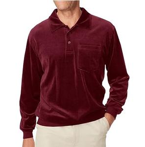 Camisetas de Golf de Manga Larga de Terciopelo, Color Granate Liso, Servicios OEM, Venta al Por Mayor, Personalizadas, Talla Grande, Transpirables, Ecológicas, de Alta Calidad - Product Image 1