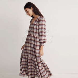 Vestidos sueltos de verano para mujer Vestidos casuales escalonados a cuadros de alta calidad para mujer Al mejor precio - Product Image 2