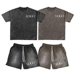 2025 Summer Men 250GSM Knitted Breathable O-<b>Neck</b> <b>Wide</b> Short Sleeve Logo Men's Printed Vintage Acid Wash <b>T</b> <b>Shirt</b> Set - Product Image 4