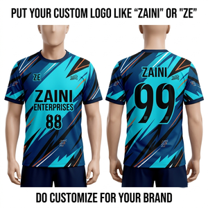 เสื้อฟุตบอลอเมริกันชาย 220 GSM ผ้าโพลีเอสเตอร์อินเตอร์ล็อคพรีเมียม ระบายอากาศได้ดี สีน้ำเงิน-ดำ หลายสี ลายพิมพ์ดิจิทัล แบบสั่งทำ - Product Image 1