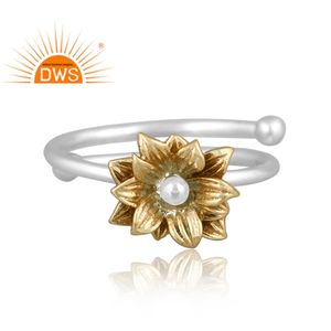 Latest Trending Fine Sterling <b>Silver</b> Floral Design Gold <b>Plated</b> Stackable Ring Custom Jewelry For Women Gift For Her - Product Image 2