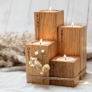 Petit support de bougie fini à la main décoration de la maison événements de mariage fêtes support de pilier sculpté en bois au prix d'usine en gros - Product Image 6