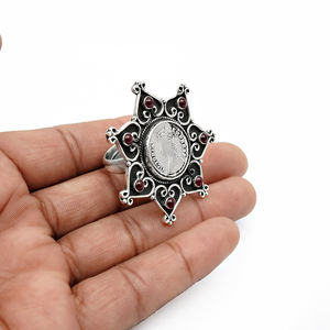 Solid 925 Sterling Oxidized Silver Natural Ruby Gemstone <b>Flower</b> Shape Ethnic Ring Handmade Bohemian Jewelry Wholesale Suppliers - Product Image 5