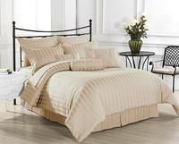 Parure de Lit d'Hôtel Luxe 300 Fils Blanc Drap Plat Housse de Couette Taie d'Oreiller Rayée 100% Coton Tailles Queen King
