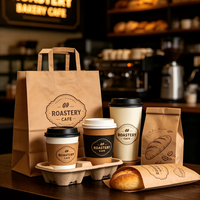 Ensemble d'emballages personnalisés pour gobelets à café jetables : sacs en papier kraft, manchons et supports pour boulangerie-café