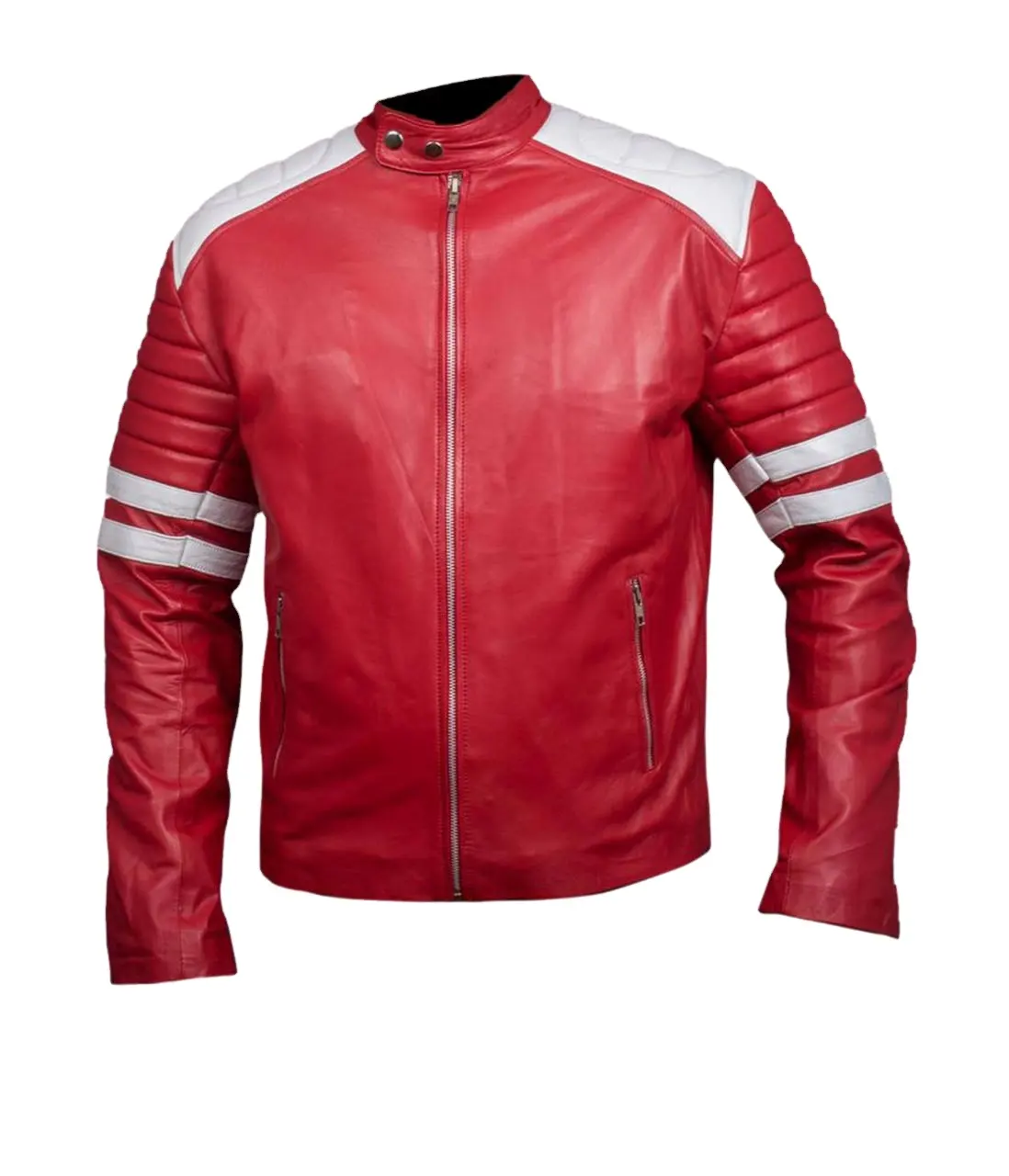 Top notch Fight Club Durden Mayhem Leather Jacket in Red Retro Biker Jacket for Men