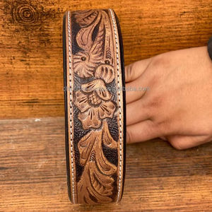 Nuevos collares de perro ajustables acolchados de cuero Floral de cuero genuino con estilo occidental - Product Image 2