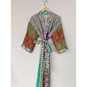 ชุดกิโมโนผ้าไหมรีไซเคิลทำมือสำหรับผู้หญิงเสื้อคลุมยาวพิมพ์ลายดอกไม้สำหรับงานแต่งงานที่บ้านหรือ brisaids ฤดูใบไม้ร่วงฤดูร้อน - Product Image 2