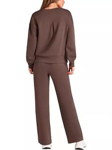 Usine en gros blanc femmes survêtements deux pièces ensembles hors épaule 100% coton lourd 310GSM polaire survêtement ensembles femmes - Product Image 2