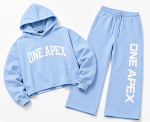 Ensemble survêtement pour homme en coton épais bleu ciel, sweat-shirt à capuche surdimensionné et pantalon de survêtement à jambes larges, vêtements streetwear haut de gamme - Product Image 1
