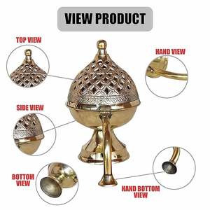 Latest Design <b>Brass</b> Bakhoor Incense Burner Exclusive Quality Customized Size Gold Color Lid Embossed Designed Religious Modern - Product Image 5