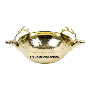 Tazón decorativo de Metal de aluminio con forma redonda chapada en oro y acabado brillante con mango de cara de Reno para fiesta de boda en casa - Product Image 1