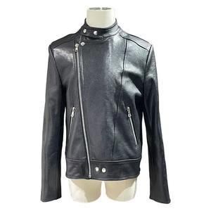 Personalizable: chaqueta de cuero con cuello levantado, chaqueta recortada con detalle, chaqueta de piel de oveja importada, capa superior, chaqueta de cuero ajustada con estrellas - Product Image 1