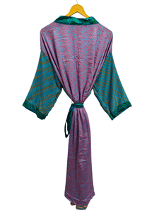 Albornoz de seda Bata de verano Bikini Cover Up Ropa de noche Bata larga, Kimono Sari de seda reciclado vintage indio hecho a mano, - Product Image 3