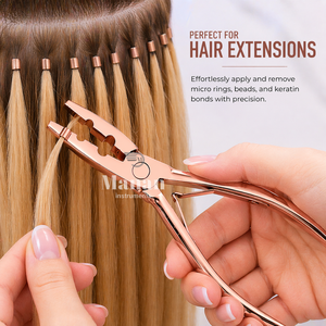 Pinzas para Extensiones de Cabello Color Oro Rosa, Herramienta de Engarzado de Micro Anillos y Nano Perlas, Herramienta Profesional de Acero Inoxidable de Calidad de Salón - Product Image 3