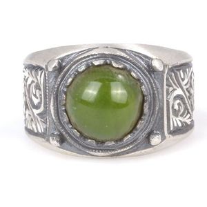 Anillo de Plata de Ley 925 para Hombre con Piedra de Ámbar Verde Prensado, Diseño de Pluma Hecho a Mano, Uso Diario, Turquesa, Rodio, Certificado IGI - Product Image 4