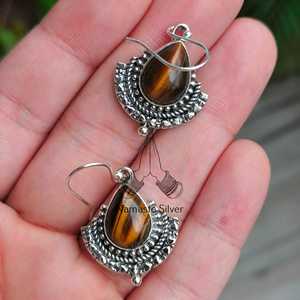 Pendientes Colgantes Hechos a Mano de Plata de Ley 925 con Piedra Natural de Ojo de Tigre en Forma de Gota de Agua, Estilo Boho, Regalo de Aniversario o Navidad - Product Image 5