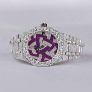 RB Gems Luxury VVS Moissanite Reloj de acero inoxidable para hombre con movimiento mecánico Esfera púrpura Calibre ETA Fase lunar Fecha automática - Product Image 5