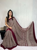 Nouvelle Arrivée Saree Imprimé en Soie Georgette et Fausse Fourrure, Pur, Lourd, Infroissable, de Bonne Qualité, pour Tenue Quotidienne, Bureau, Fête, Spécial, pour Femme