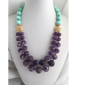 Collar de calidad hecho a mano magenta y azul, nueva moda, cuentas de semillas de cristal, cadena de hebra de pieza llamativa para ocasiones de boda - Product Image 1