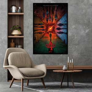 Modern Art Deco Styled Black <b>Framed</b> Stranger Things 4 <b>Poster</b> 'Every Ending Has Beginning' for Wall Decorative Use Wooden - Product Image 1