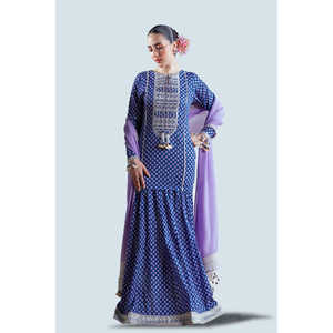 Traje de 3 Piezas para Mujer con Bordado y Estampado Dorado en Tela Lawn con Dupatta de Seda FE-52063 - Product Image 2