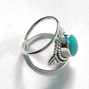 12X9มม. พลอยสีเทอร์ควอยส์ธรรมชาติ925เงินสเตอร์ลิงของขวัญคริสต์มาสแหวน5.18gm เจ้าหญิงอัญมณีเพชร Cabochon - Product Image 6