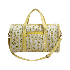 กระเป๋าผ้าฝ้ายอินเดียทำมือ ลายพิมพ์สีเหลืองทันสมัย ขนาดใหญ่ ทนทาน หรูหรา เหมาะสำหรับกิจกรรมกลางวัน วันหยุดสุดสัปดาห์ ปิดด้วยซิป เป็นมิตรกับสิ่งแวดล้อม - Product Image 1