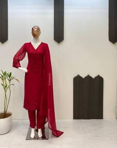 Plazzo exclusivo de 3 piezas emparejado con trabajo de bordado de secuencia Dupatta para graduación de boda Diwali-Producto de moda de tendencia - Product Image 5