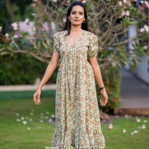 Indien main bloc imprimé coton robe nouvelle tendance décontracté été porter Style doux taille naturelle écologique saint valentin - Product Image 1