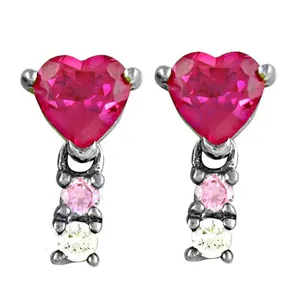 Boucles d'oreilles pendantes en argent pour femmes, style goutte, avec rubis taille cœur, tendance - Product Image 2