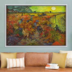 Elegante obra de arte impresa en lienzo de Van Gogh 'Red Vineyard' - Decoración del hogar, lienzo con marco blanco - Product Image 1